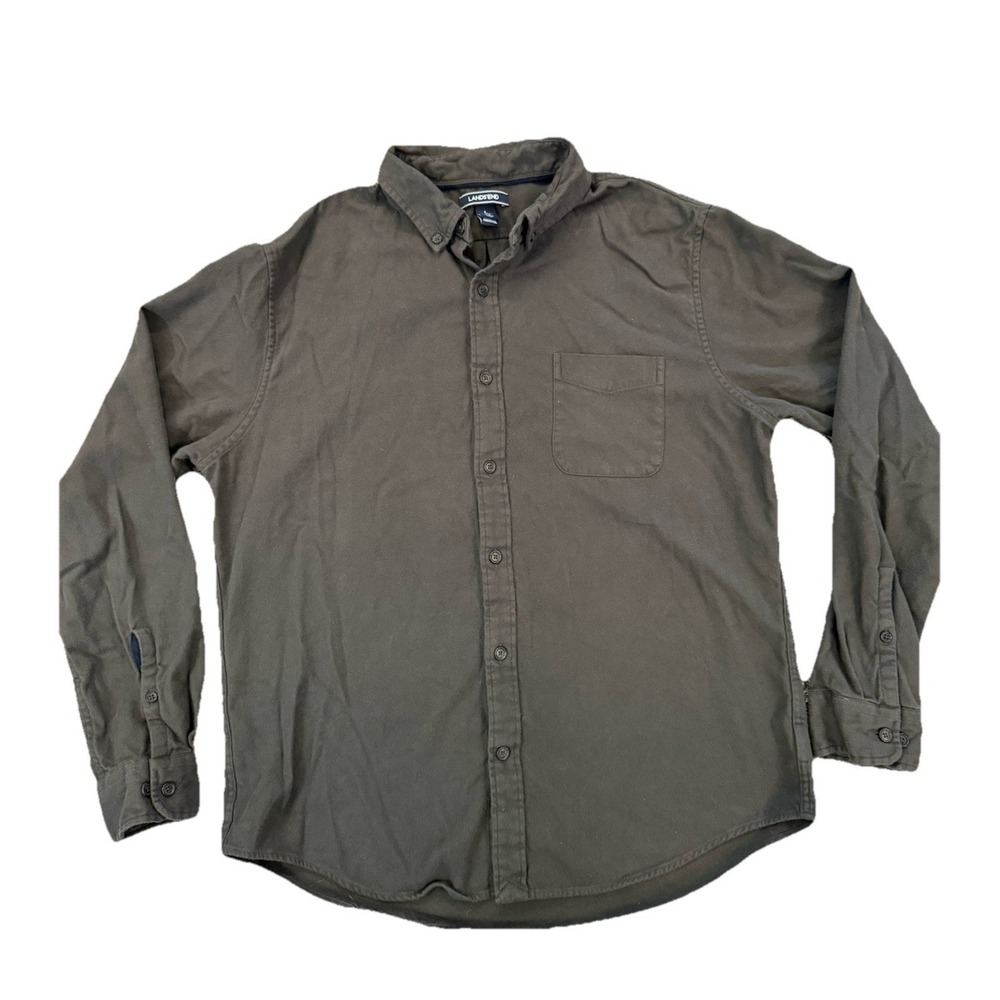 Lands End Gray Button Down Collar Tailored (16-16.5) Fit Flannel Shirt Size L